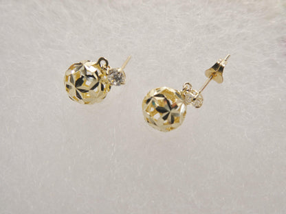 Real 10k Solid Yellow Gold Ball Drop Push Post Earrings