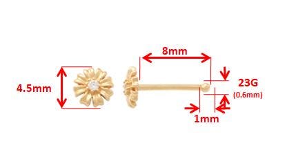14k Real Solid Yellow Gold Flower Nose Rings