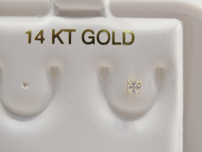 14k Real Solid Yellow Gold L SHAPE 2mm Square Stone Stud Nose Ring