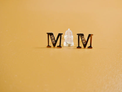 10K Real Solid Yellow Gold Alphabet Initial Push Back Stud Earrings