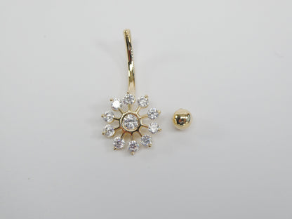 14k Real Solid Yellow Gold Sun Belly Ring