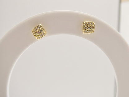 Real 10k Solid Yellow Gold Puff Square Push Post Stud Earrings