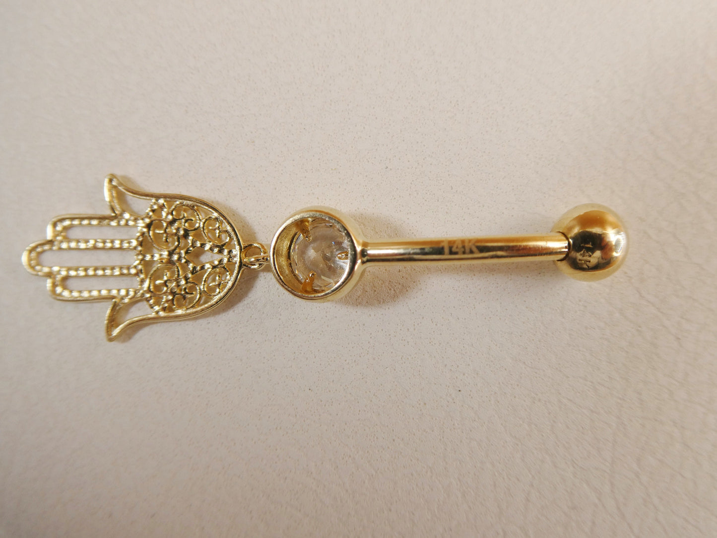 14k real solid yellow gold dangling hamsa hand belly button ring piercing