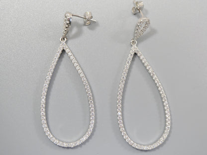 Real 925 Sterling Silver Micro Pave Setting 14k White Gold Color Finish Drop Earrings
