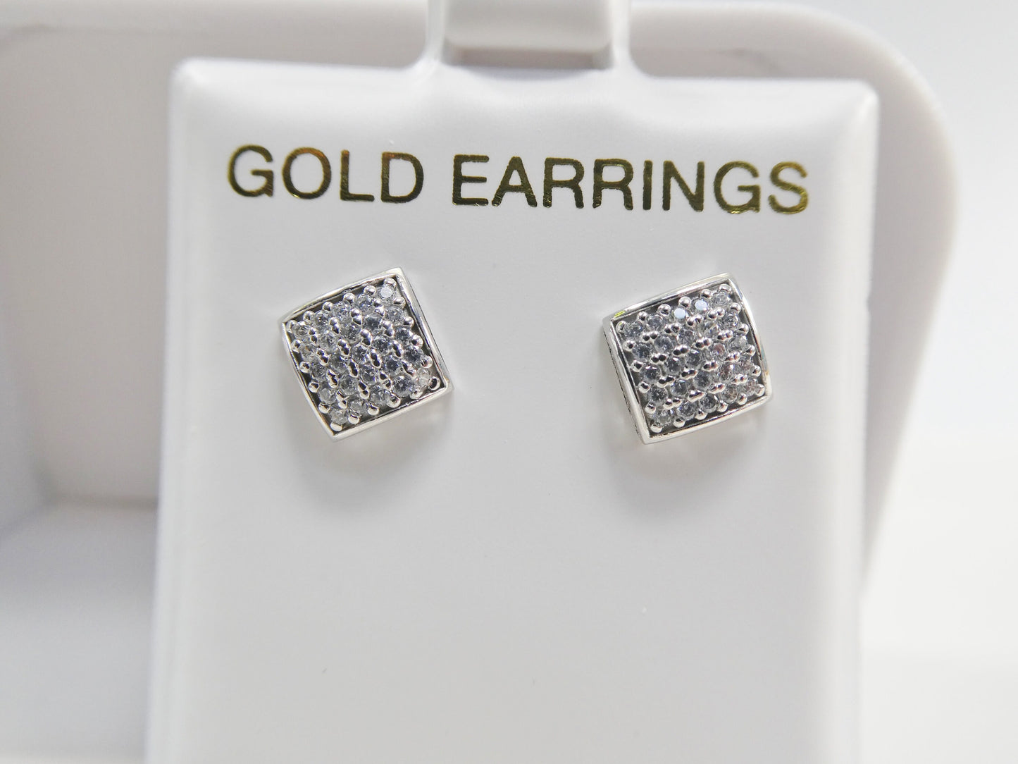 real 10k solid yellow gold puff square push post stud earring
