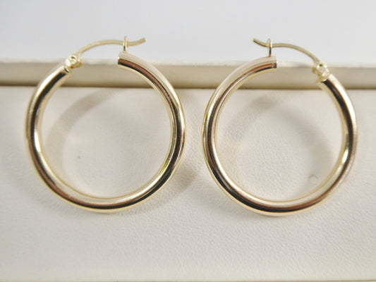 real 10k solid yellow gold plain high polish 30mm hoop huggie earrings