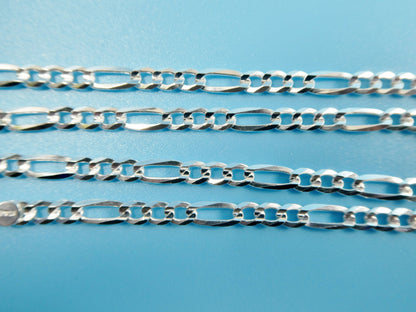 Real 925 Sterling Silver 4mm Italian Concave Figaro Solid Chain Lobster Lock Clasp