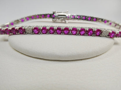 Real 925 Sterling Silver Sapphire Spinel Tennis Bracelet Box Lock Clasp