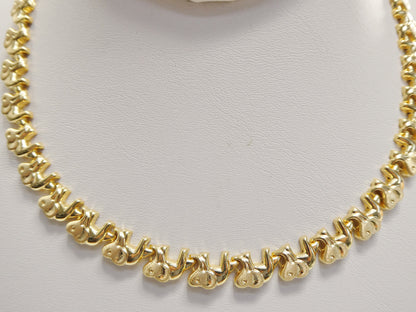 Real 925 Sterling Silver All Yellow Tone Elephant Set Necklace and Bracelet