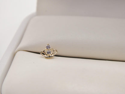 14k Real Solid Yellow Gold Tiny Crown Stud Nose Ring