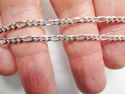 Real 925 Sterling Silver 2.8mm Italian Figaro Solid Chain Lobster Lock Clasp