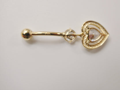 14k Real Solid Yellow Gold Large Heart Drop  Belly Button Ring Piercing