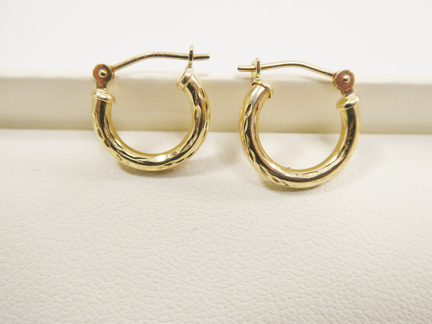 real 10k solid yellow gold diamond cut hoop 12mm tube earrings