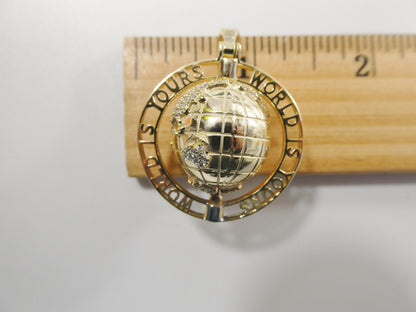 Real 925 Sterling Silver Globe Charm Pendent 14k Yellow Gold Finish