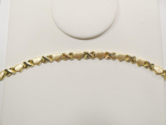 10 inch real 925 sterling silver x heart anklet bracelet 14K yellow gold finish