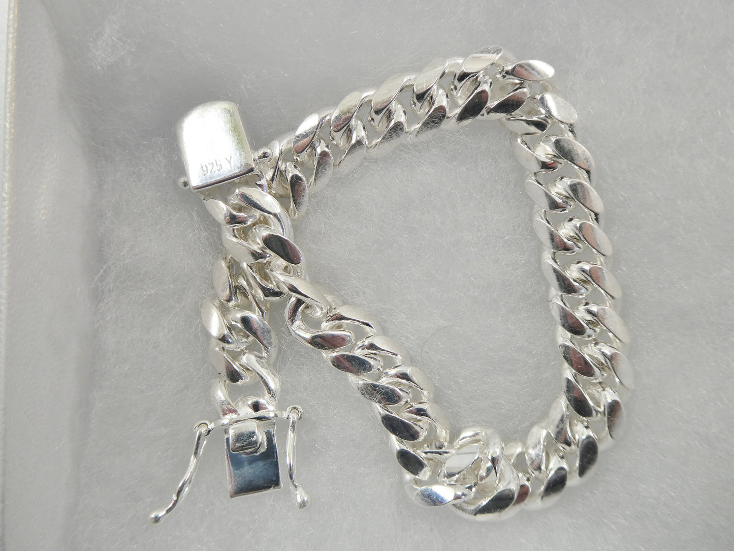9mm real Miami link solid 925 sterling silver men bracelet safety box lock