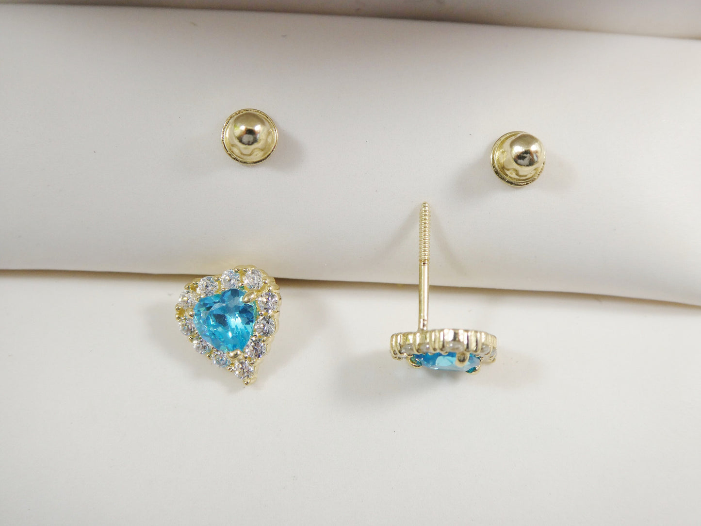 10k real solid yellow gold screw back children birth stone earrings heart shape