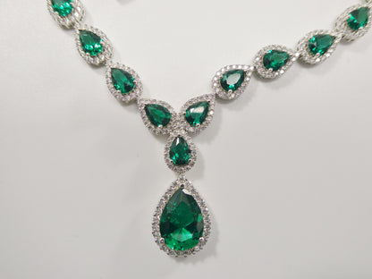 Real 925 Sterling Silver Teardrop Emerald Green Women Necklace