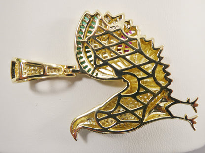 Real 925 Sterling Silver Colorfully Large Rooster Pendent