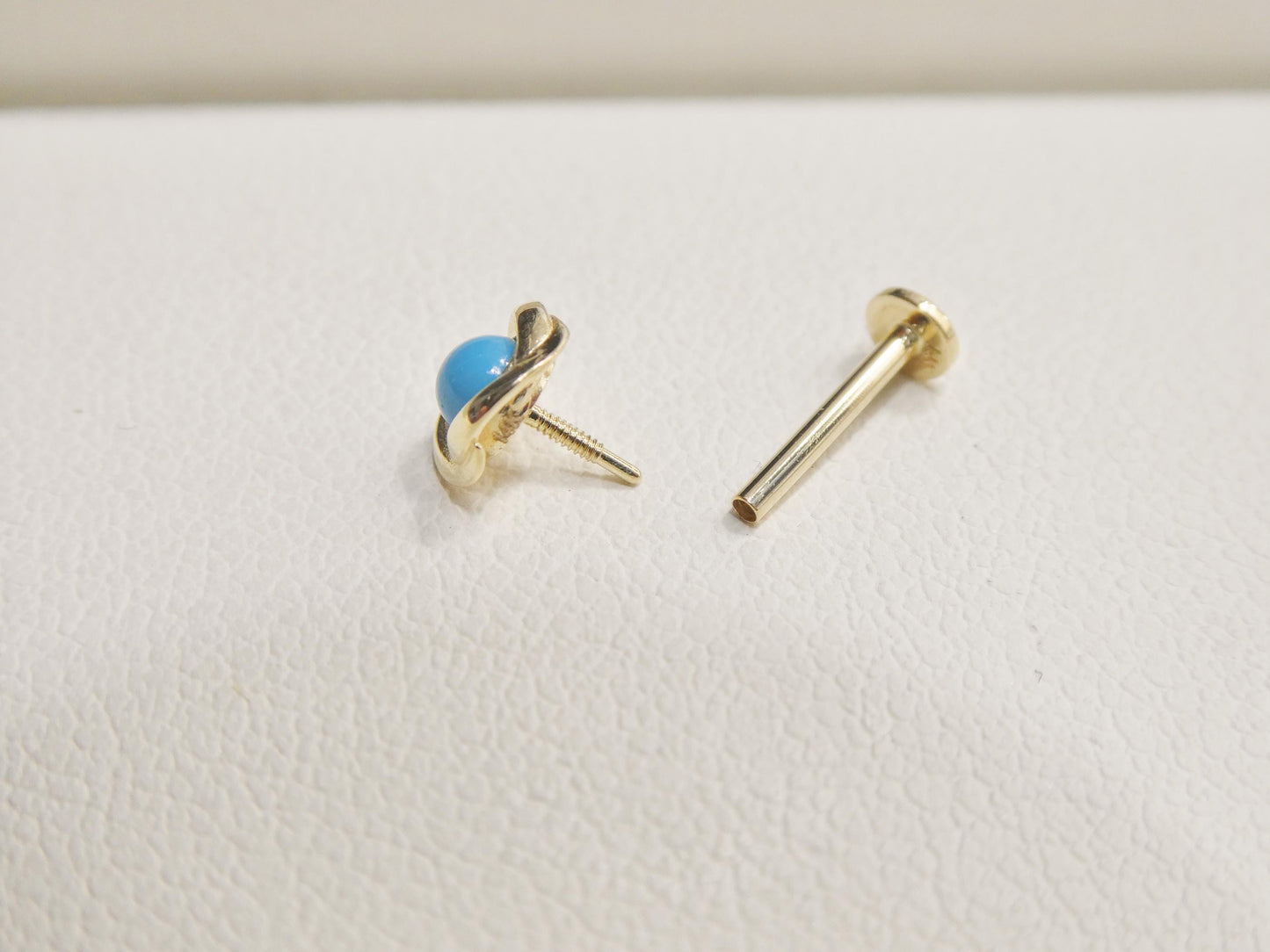 14k real solid yellow gold cartilage turquoise body ring piercing
