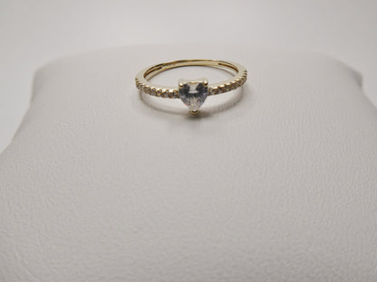 Real 10k Solid Yellow Gold Women's Heart Stone Ring