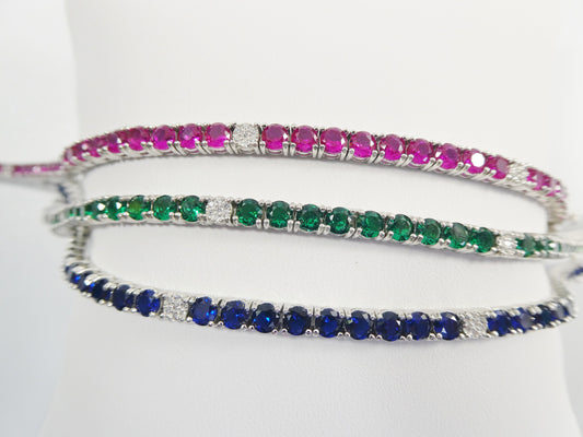 Real 925 sterling silver sapphire spinel tennis bracelet box lock clasp