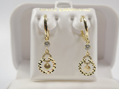 10k Real Solid Yellow Gold Circle Drop Huggie Earrings