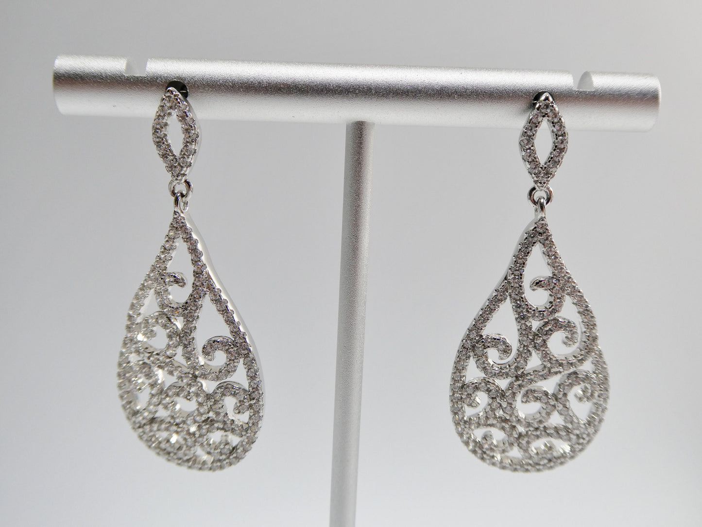 real 925 sterling silver micro pave setting 14k white gold color finish drop earrings