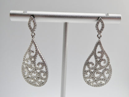 Real 925 Sterling Silver Micro Pave Setting 14k White Gold Color Finish Drop Earrings