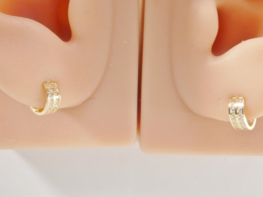 real 10k solid yellow gold tiny two line earring / cartilage daith hoop huggie earrings