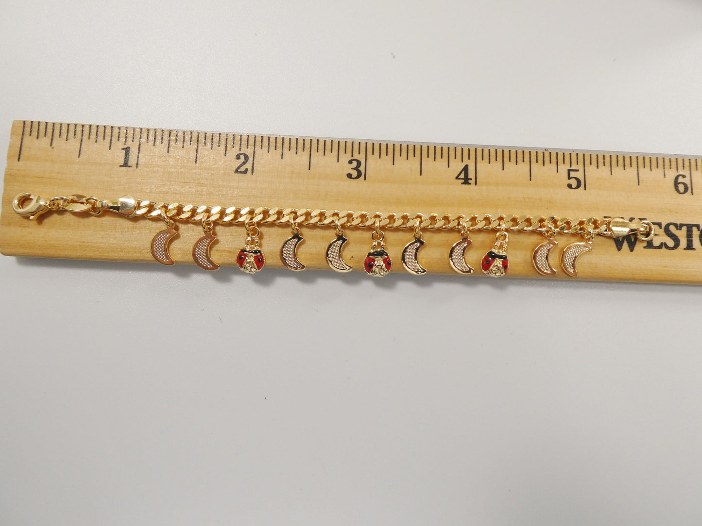 5.5 inch 14k gold filled CURB style MOON pendent dropping baby bracelet
