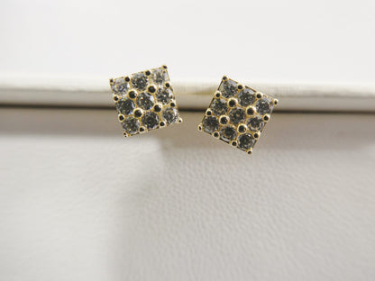 Real 10k Solid Yellow Gold Square Push Post Stud Earrings