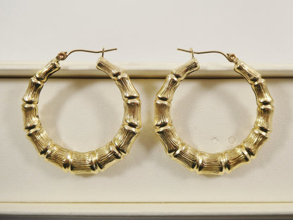 10k Real Solid Yellow Gold Bamboo Earrings