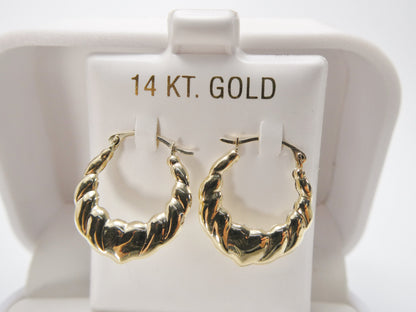 14k Real Solid Yellow Gold Small Heart Hoop Design Earrings