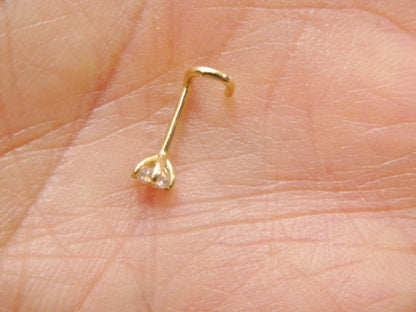 14k Real Solid Yellow Gold 3mm Stone Twist Nose Ring