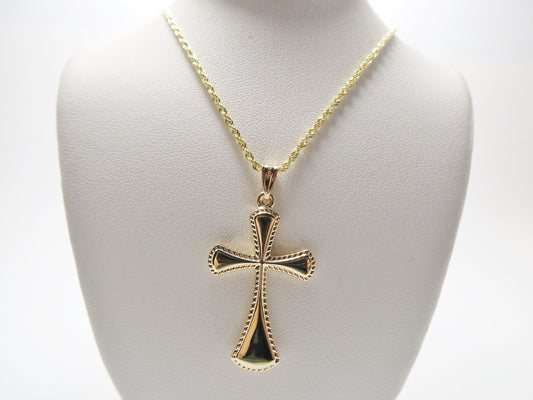 14k real solid yellow gold super high polish cross pendent and robe necklace