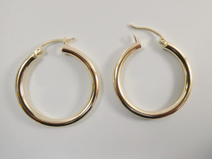 Real 10k Solid Yellow Gold Plain High Polish 30 mm Hoop Huggie Earrings