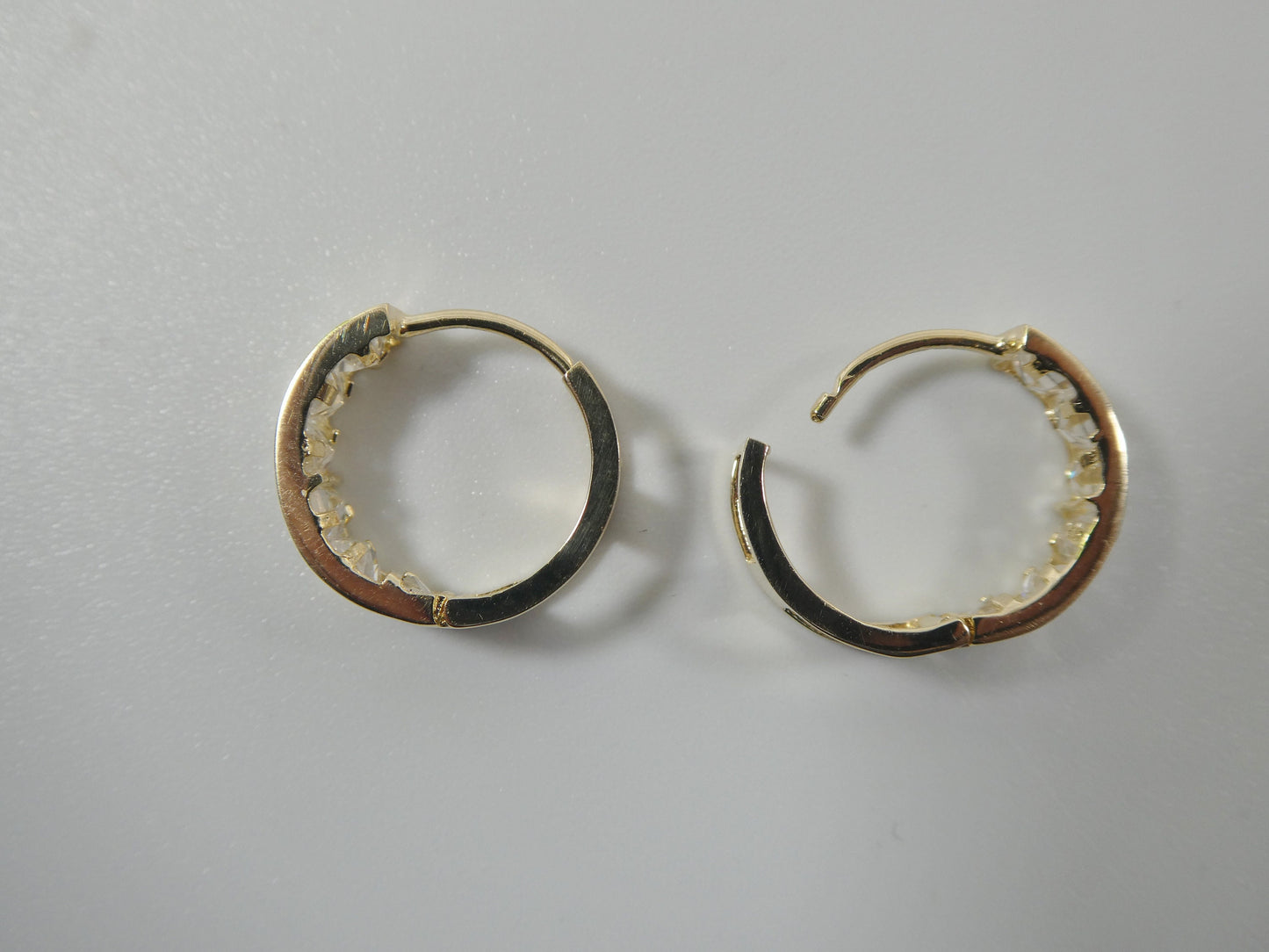 real 10k solid yellow gold baguette huggie hoop earring