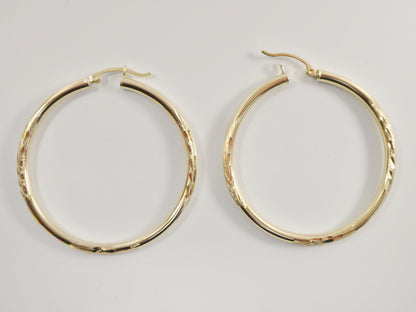 10k Real Solid Yellow Gold Diamond Cut Hoop Earring