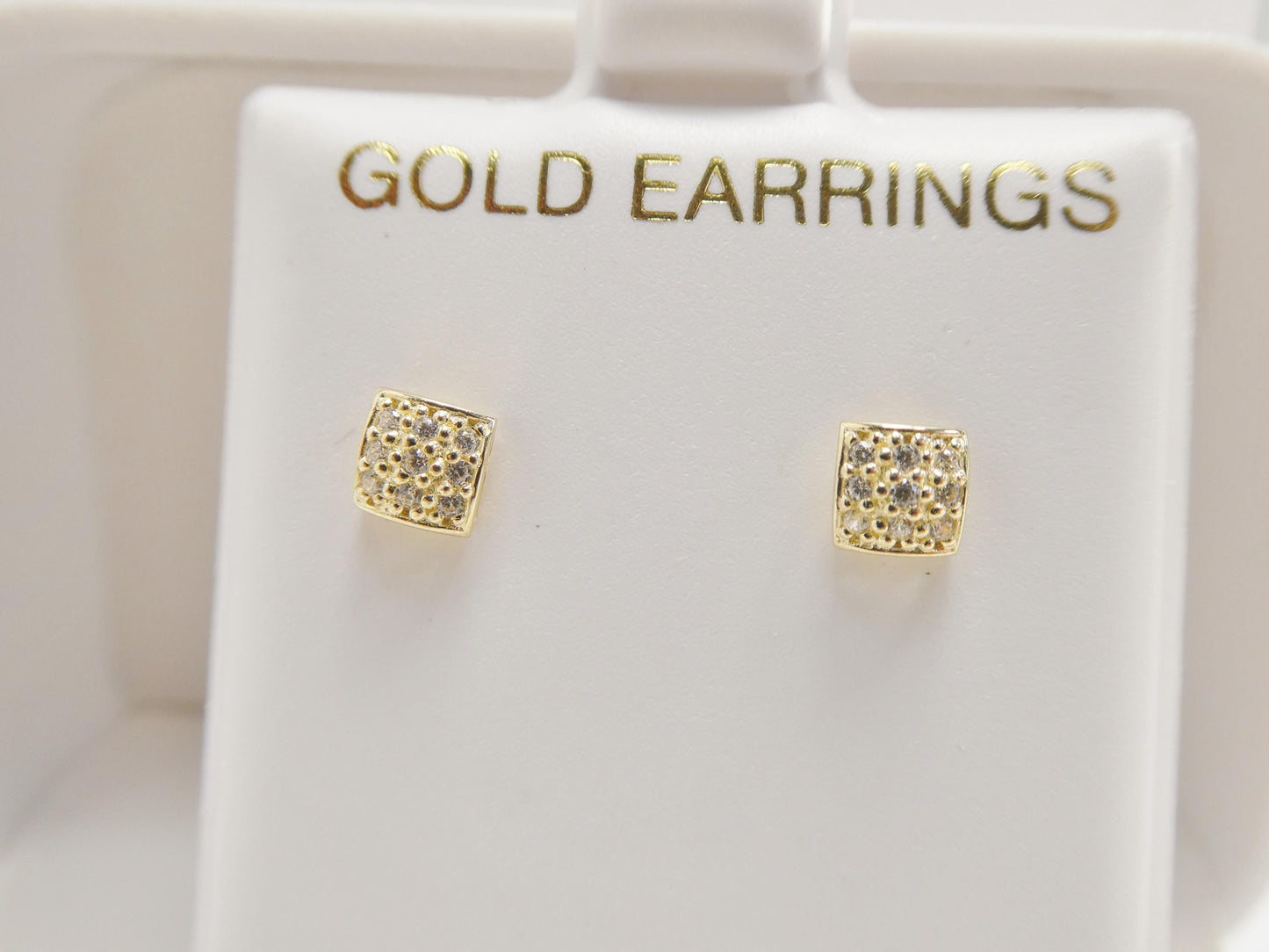 real 10k solid yellow gold puff square push post stud earrings