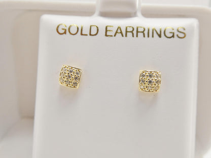 Real 10k Solid Yellow Gold Puff Square Push Post Stud Earrings