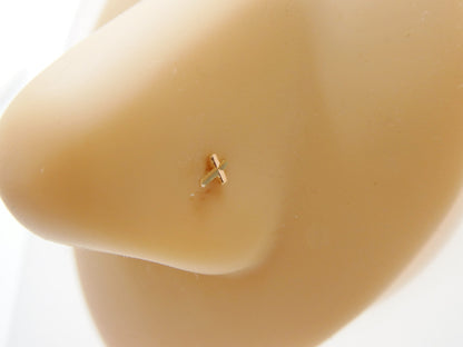 14k Real Solid Yellow Gold Diamond Cut Twist Cross Nose Ring