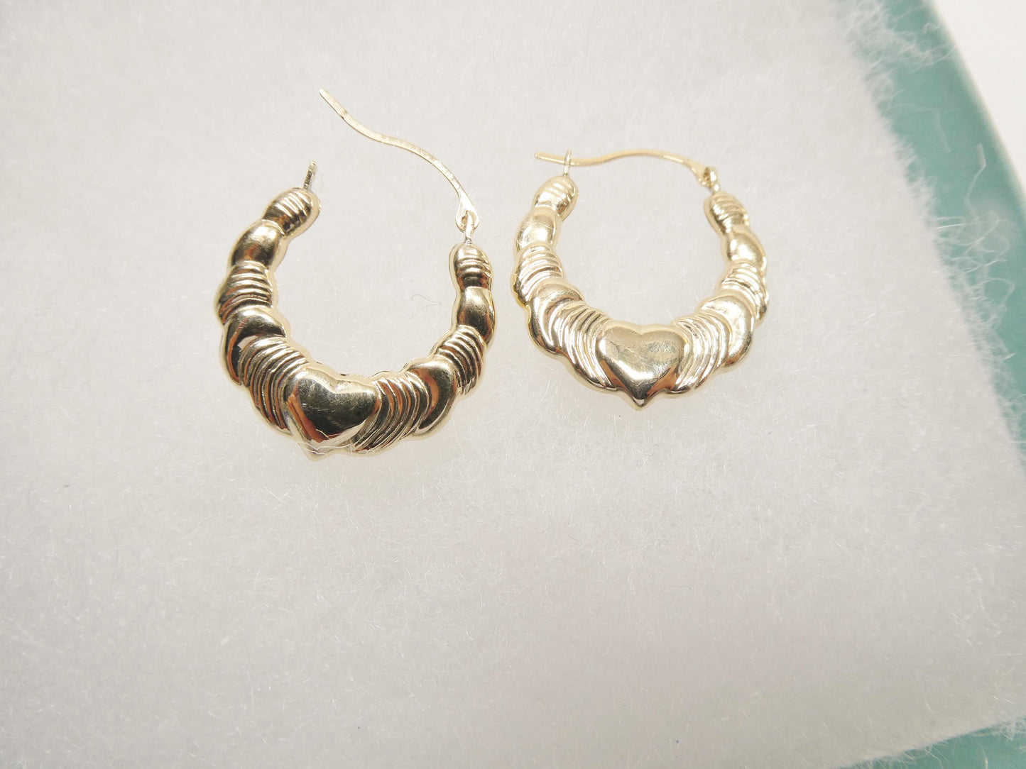 women 14k real solid yellow gold heart hoop earrings