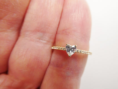 Real 10k Solid Yellow Gold Women's Heart Stone Ring