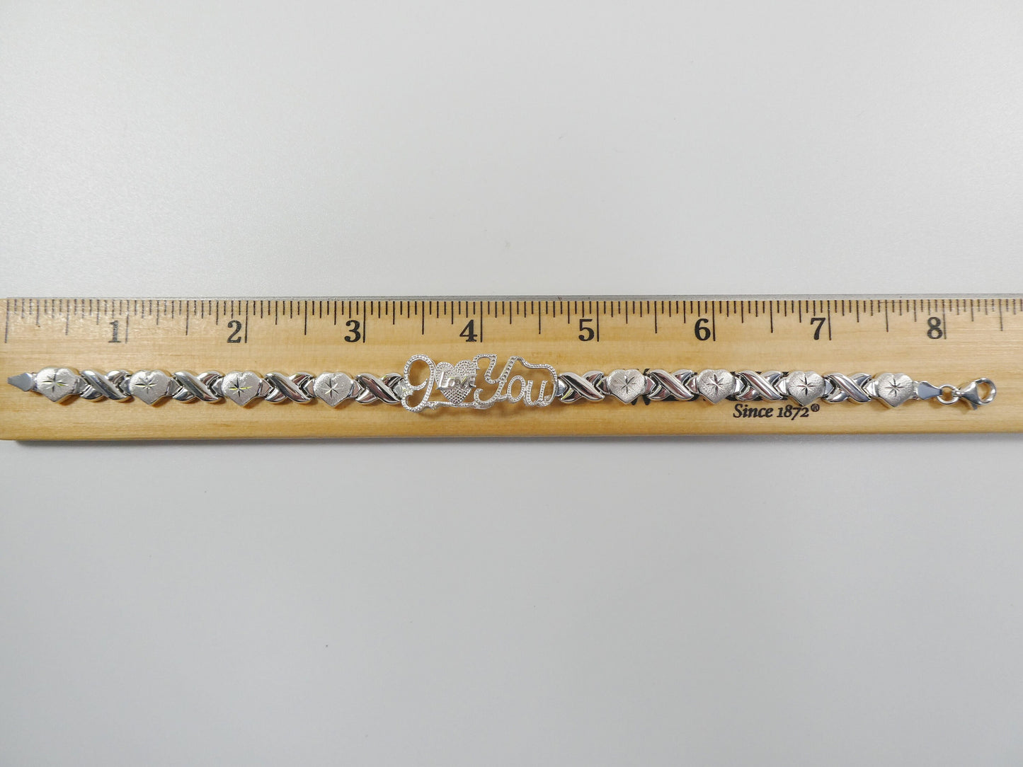 Sterling Silver I Love You XO Bracelet - 14k White Gold Finish