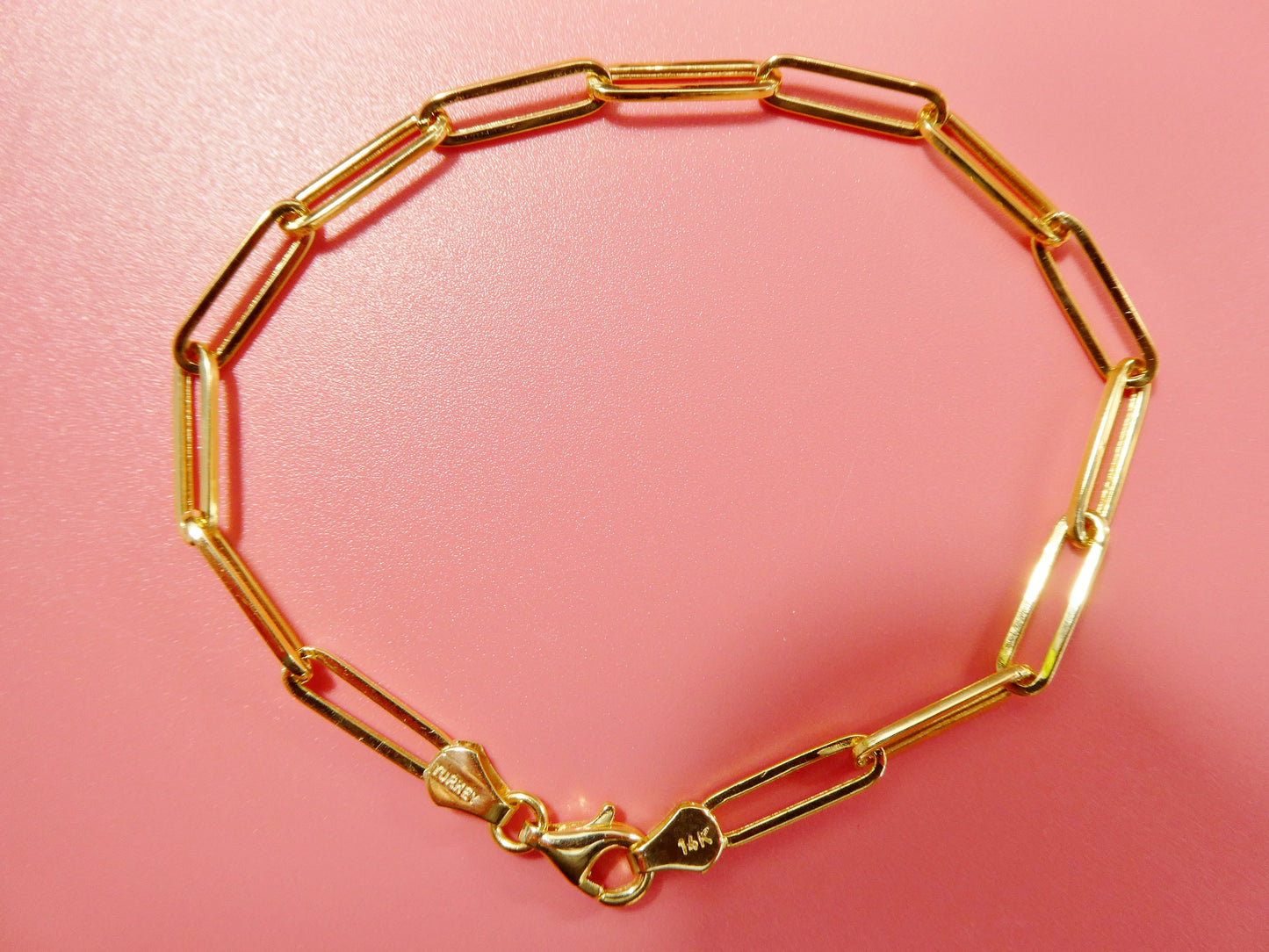 real 14k solid yellow gold paperclip 7.25 inch bracelet