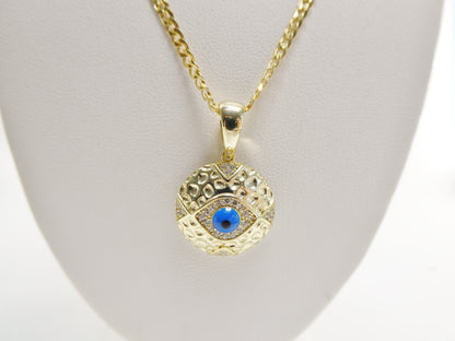 Real 925 Sterling Silver 18 inch Flat Chain and Evil Eye Pendant Charm