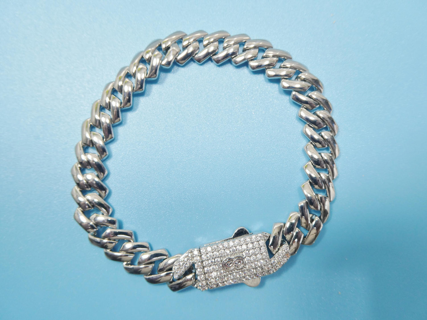 Monaco Cuban necklace brass rhodium plated 14k white gold filled 9mm