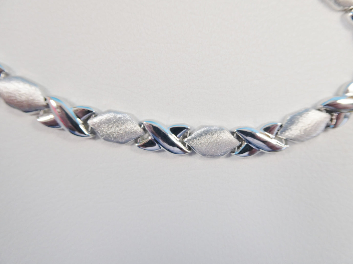 14k white gold color tone necklace  xoxo satin finish over real 925 sterling silver