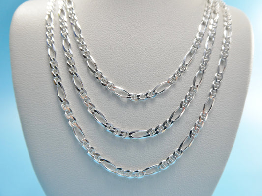 new style real 925 sterling silver 3MM Italian figaro / mariner solid chain lobster lock clasp